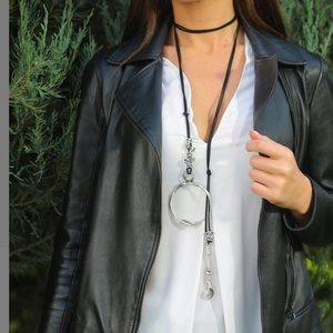 Lariat Double Wrap Leather Black necklace.